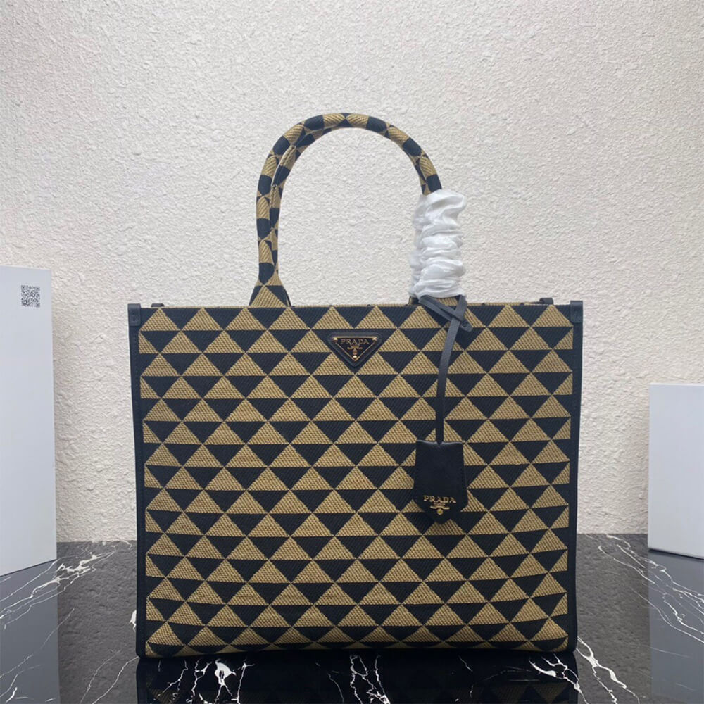Large Prada Symbole jacquard fabric handbag