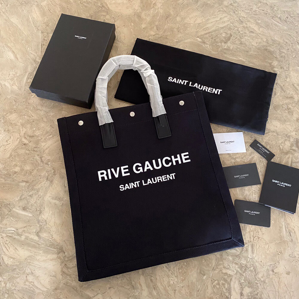 RIVE GAUCHE NORTH/SOUTH TOTE BAG IN PRINTED CANVAS AND LEATHER
