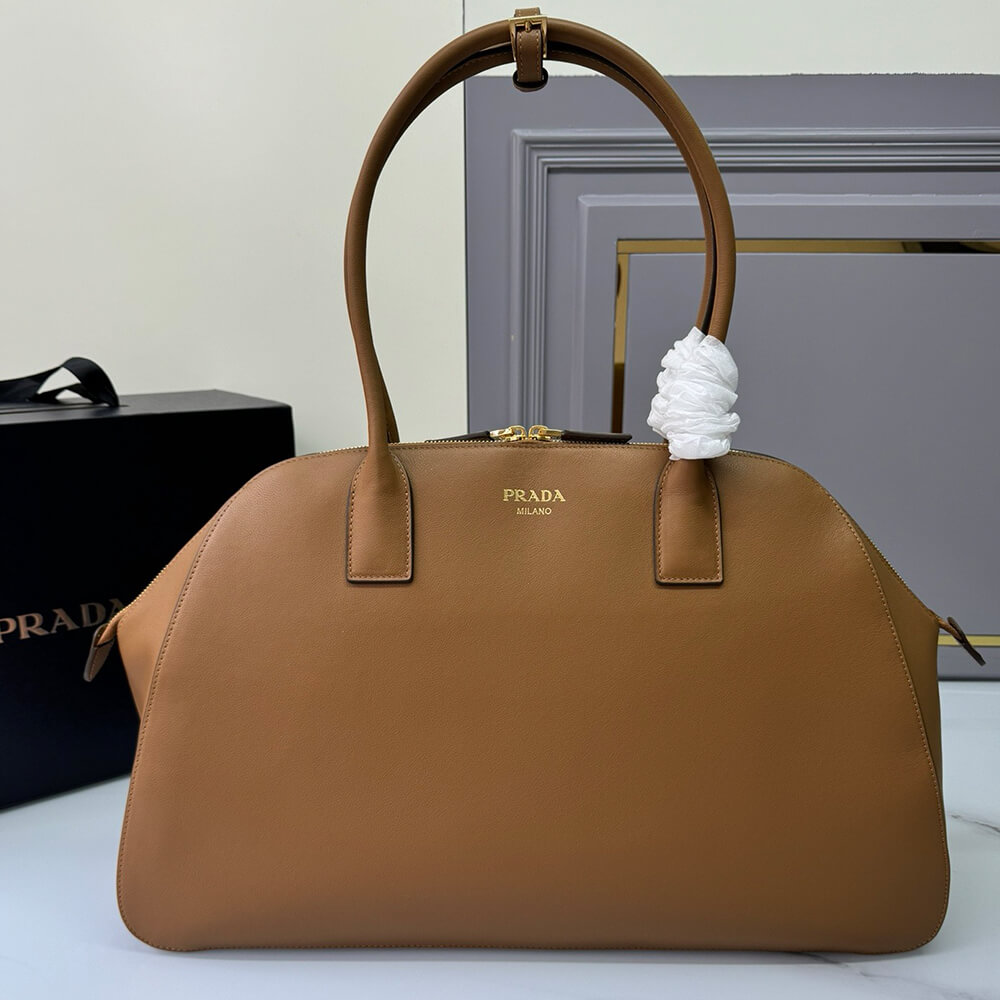 Prada Large leather tote bag with zipper closure(high-end grade)