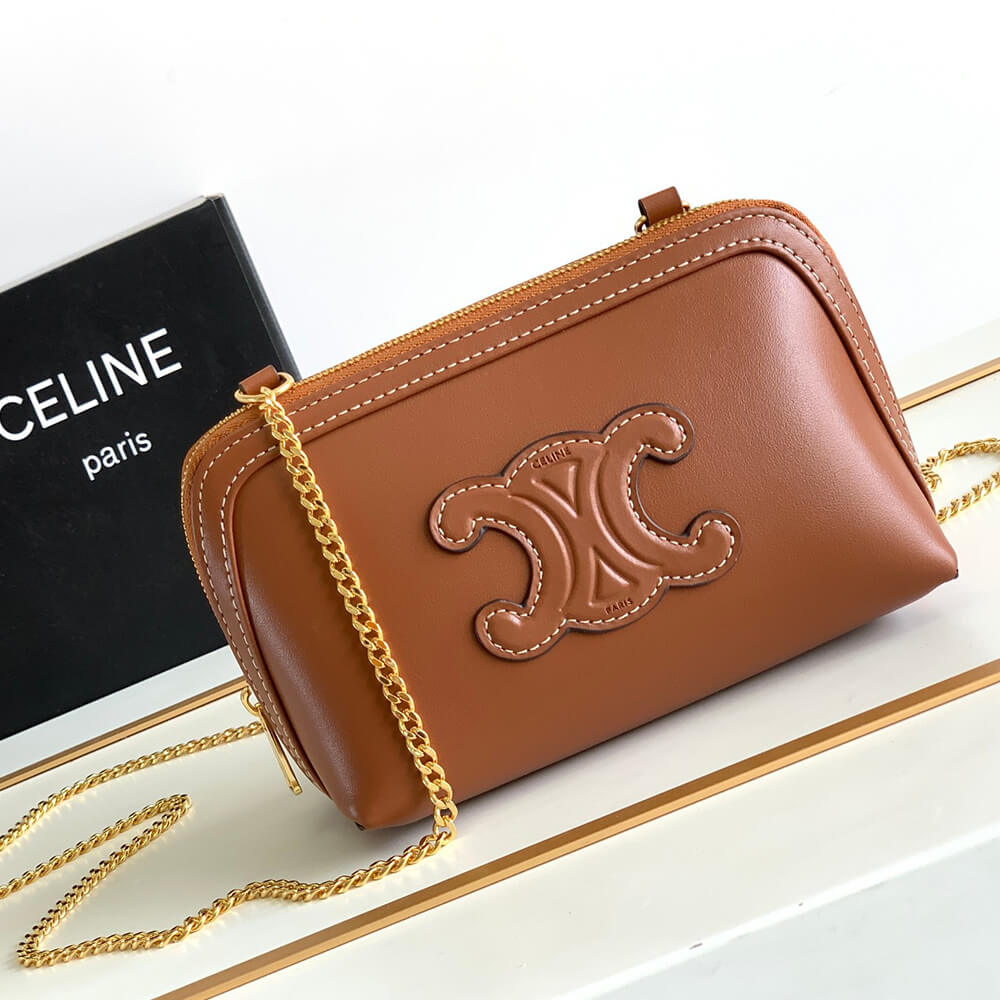 CELINE Clutch on Chain Cuir triomphe IN smooth calfskin(High-end Grade)