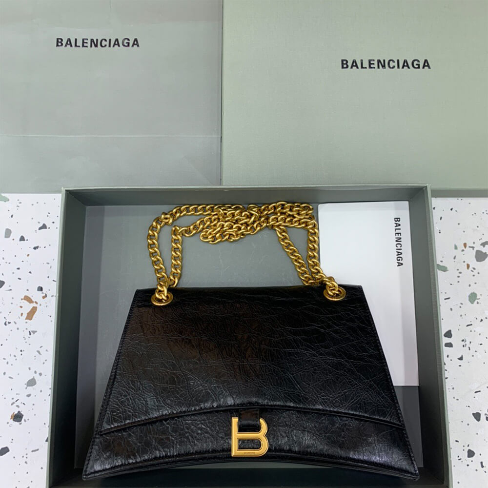 Balenciaga Crush Tasche Mit Kette Mittelgroß für Damen in Schwarz(HIGH-END GRADE)
